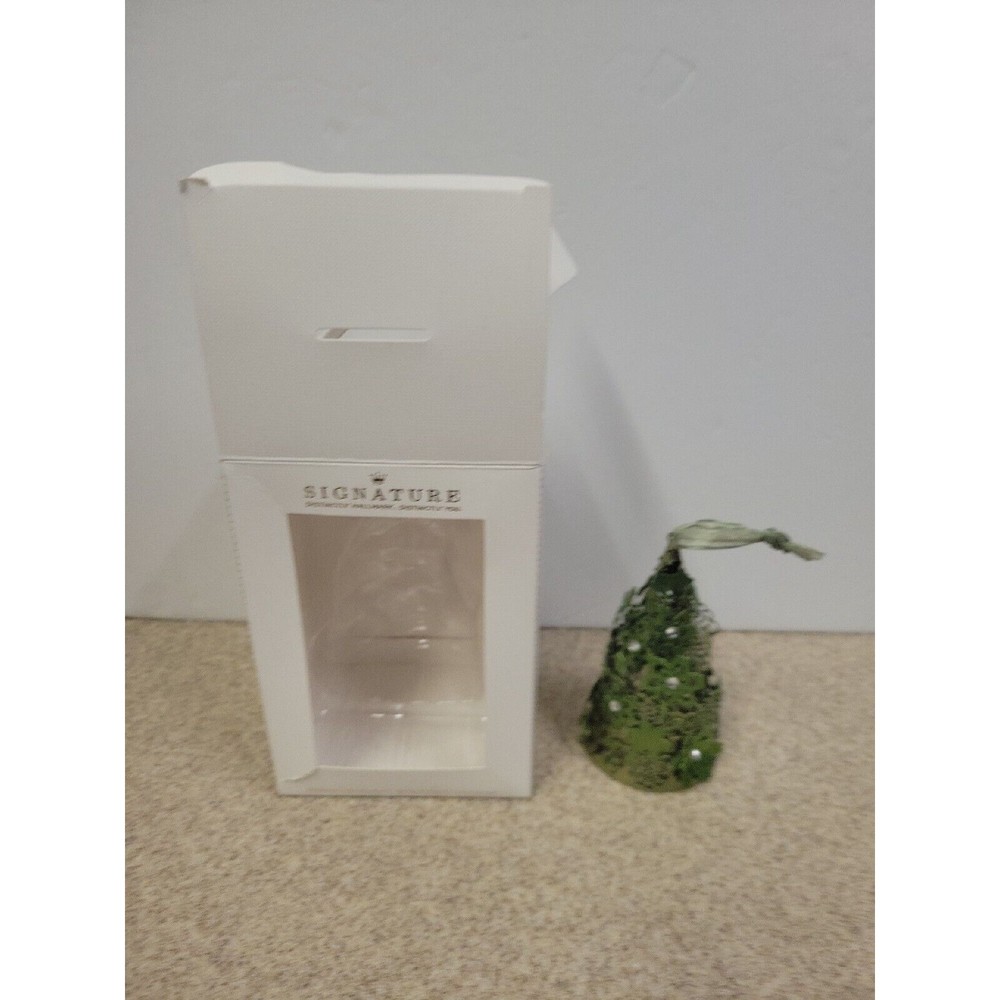 Hallmark SIGNATURE Christmas Ornament Green Metal Tree w/Flowers Rhinestone